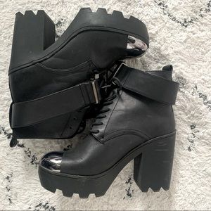 ASOS Lace Up Platform Metal Toe Boot in Black